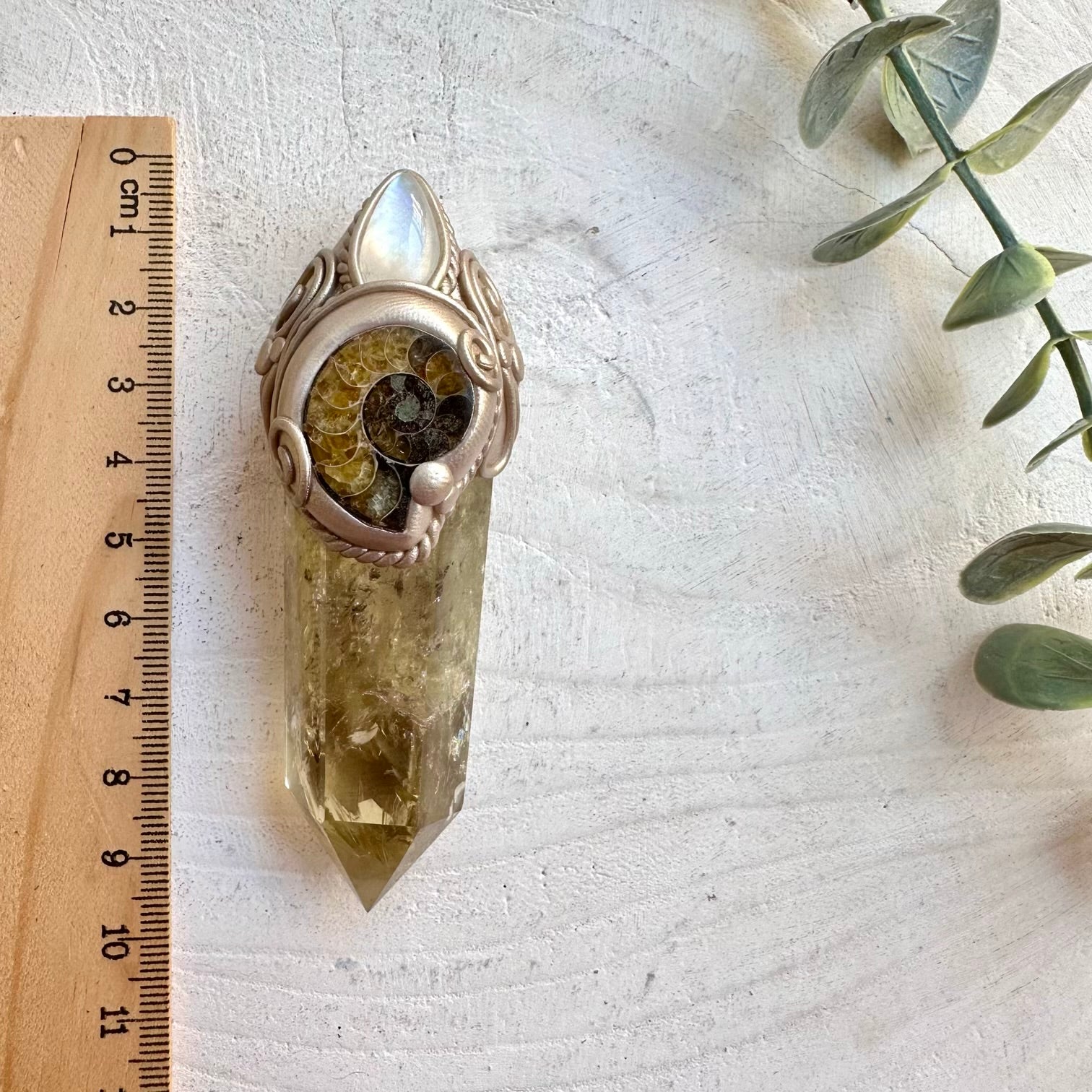 Healing stone wand necklace crystal talisman for intuition and growth