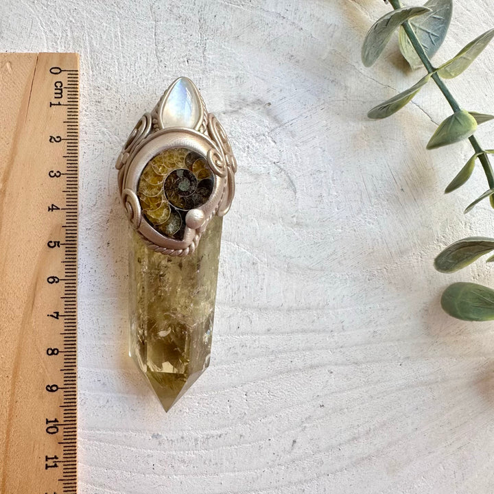 Healing stone wand necklace crystal talisman for intuition and growth