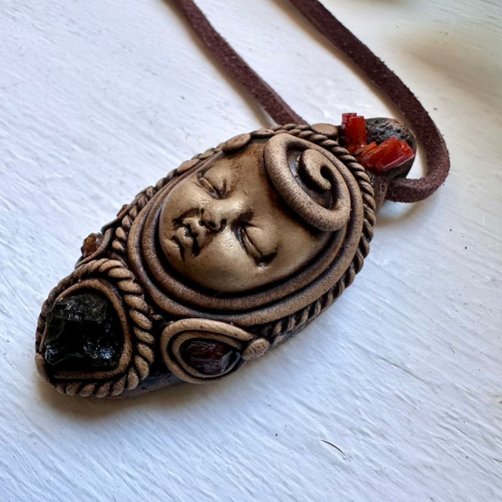 Moldavite Vanadinite and Hessonite Garnet Goddess Necklace - FairyGardenGlow