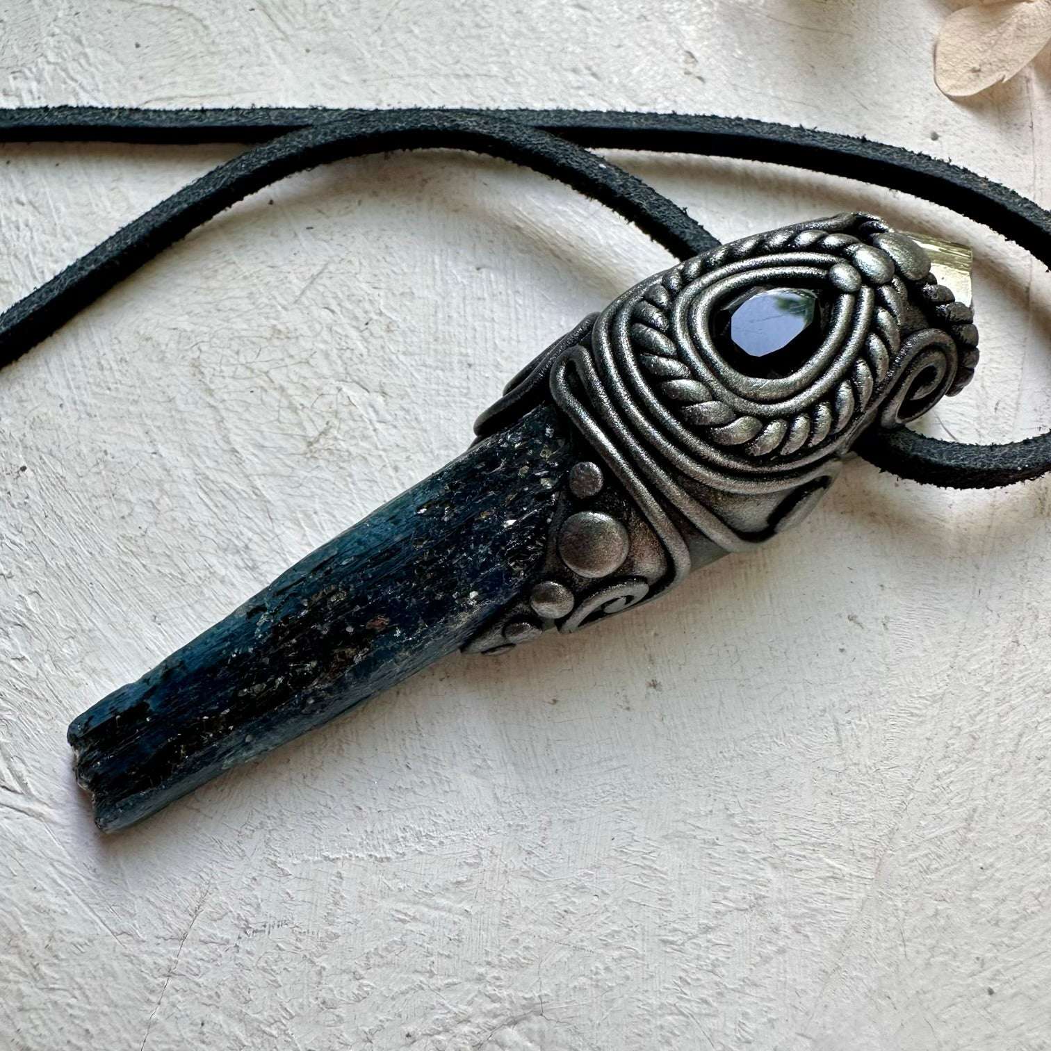 Blue Kyanite Pyrite and Smoky Quartz Small Wand / Pendant - FairyGardenGlow