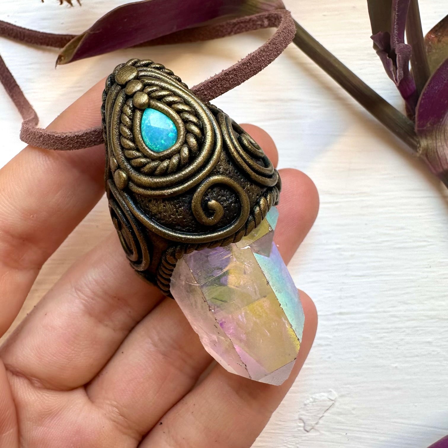 Angel Aura Quartz and Australian Opal Necklace - FairyGardenGlow