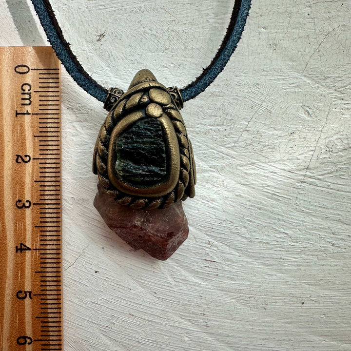 Super Seven Quartz and Moldavite Crystal Necklace - FairyGardenGlow