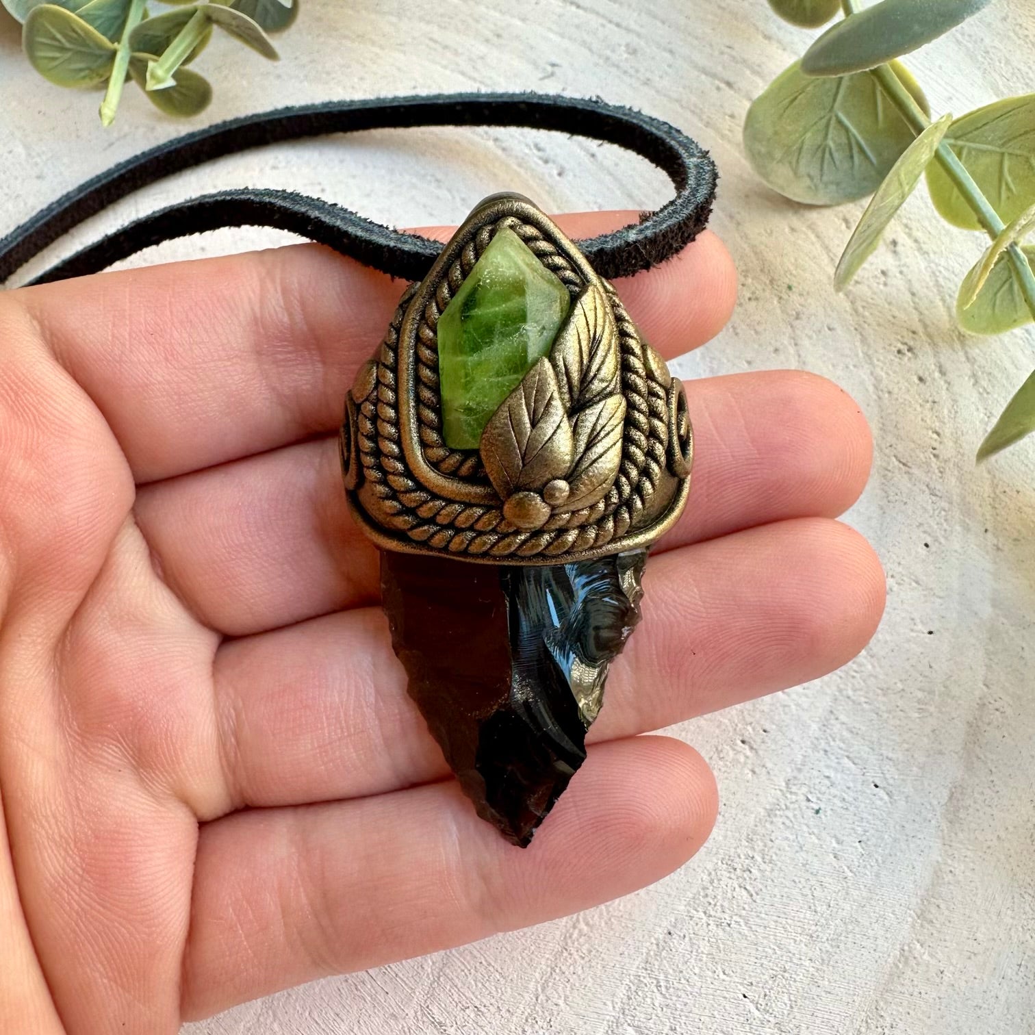 Artisan gemstone necklace with peridot crystal