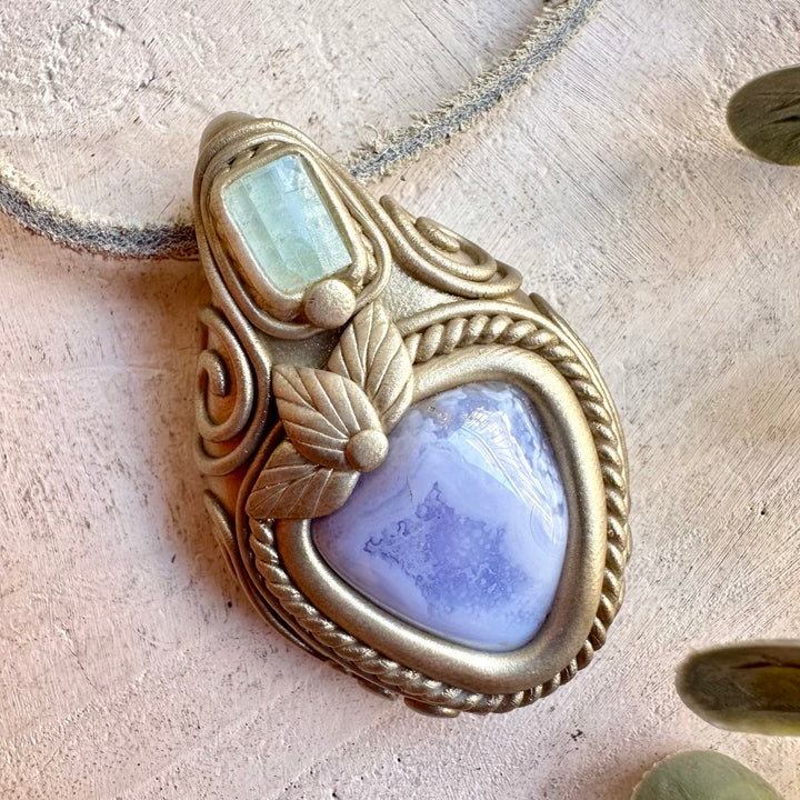 Natural gemstone jewelry handcrafted with Blue Chalcedony and Aquamarine.
