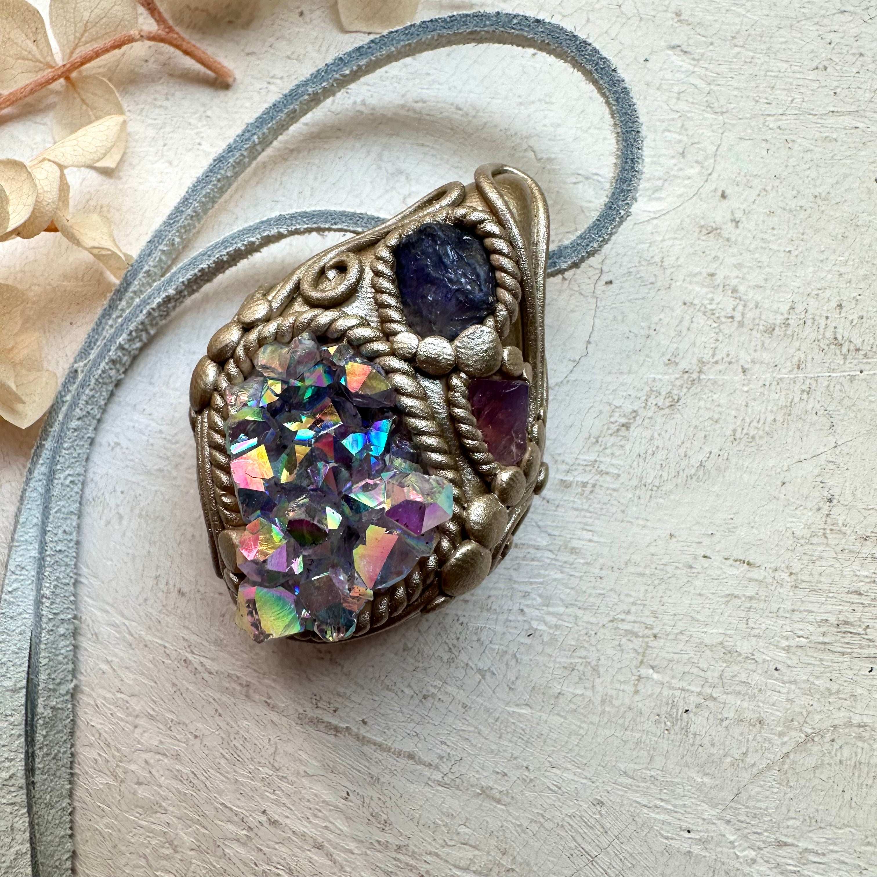 Angel Aura Amethyst Tanzanite and Spinel Pendant - FairyGardenGlow