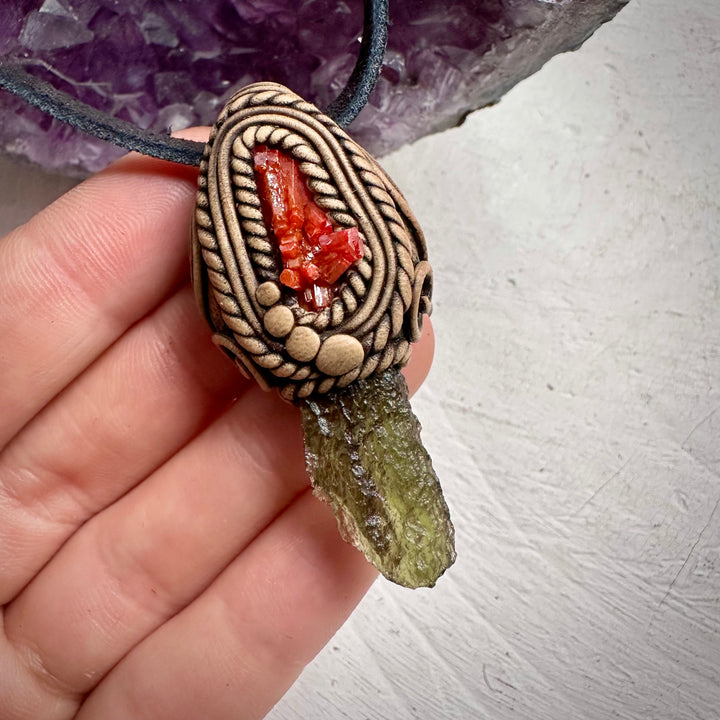 Moldavite and Vanadinite Necklace - FairyGardenGlow