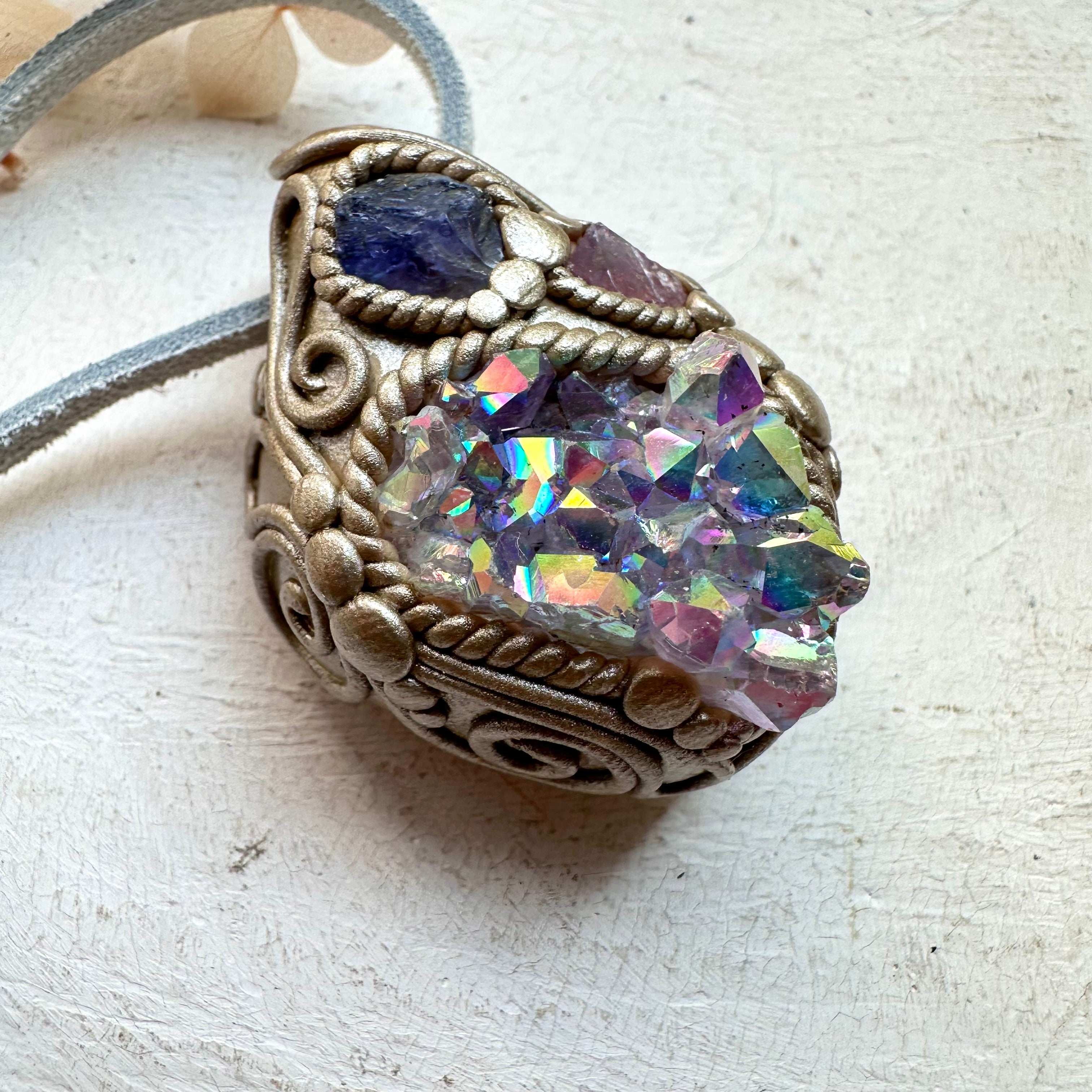 Angel Aura Amethyst Tanzanite and Spinel Pendant - FairyGardenGlow