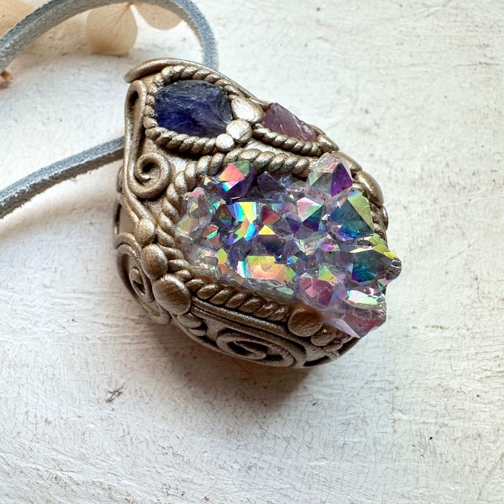 Angel Aura Amethyst Tanzanite and Spinel Pendant - FairyGardenGlow