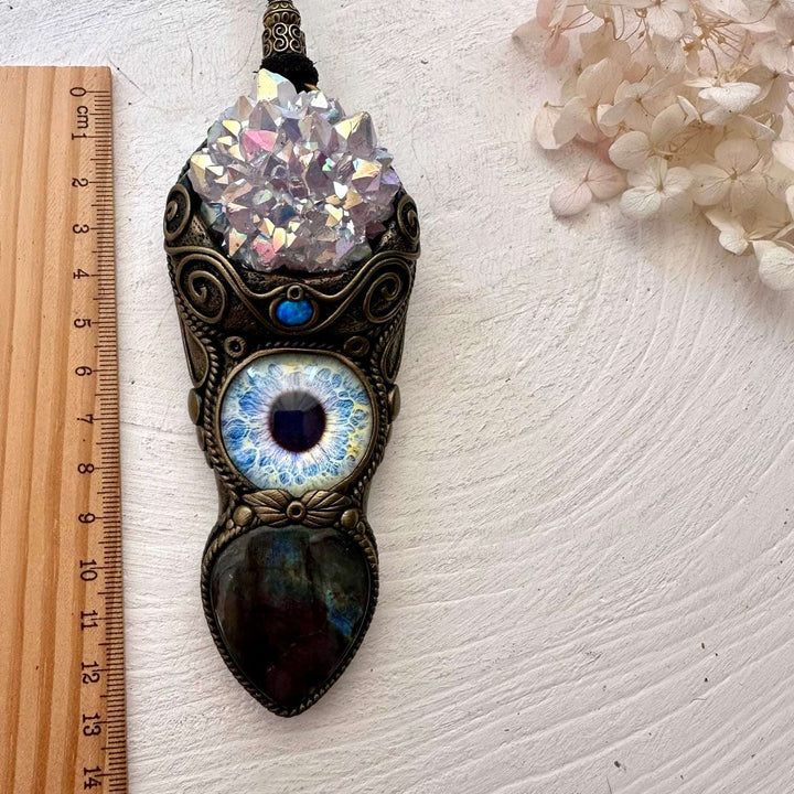 Angel Aura Amethyst Cluster Purple Labradorite and Australian Opal Eye Wand / Pendant - FairyGardenGlow