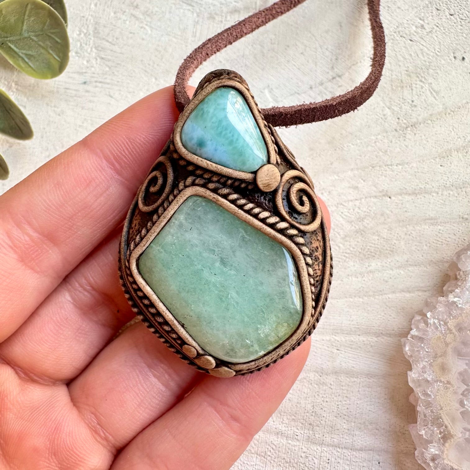 Green Aventurine and Larimar Necklace
