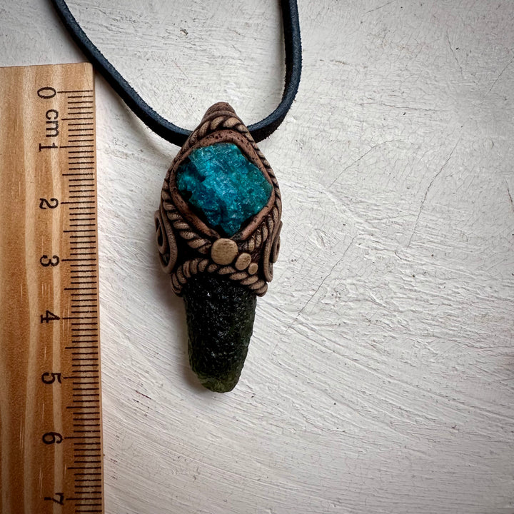 Moldavite and Raw Chrysocolla Necklace - FairyGardenGlow