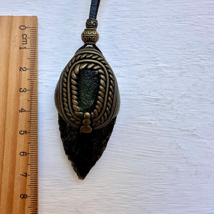 Black Obsidian Arrowhead and Moldavite Necklace - FairyGardenGlow
