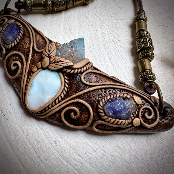 Larimar Aqua Aura Spirit Quartz and Tanzanite Statement Necklace - FairyGardenGlow
