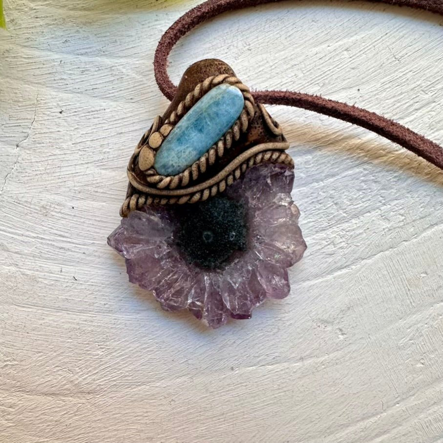 Amethyst Stalactite and Aquamarine Pendant Necklace, Spiritual Jewelry FairyGardenGlow