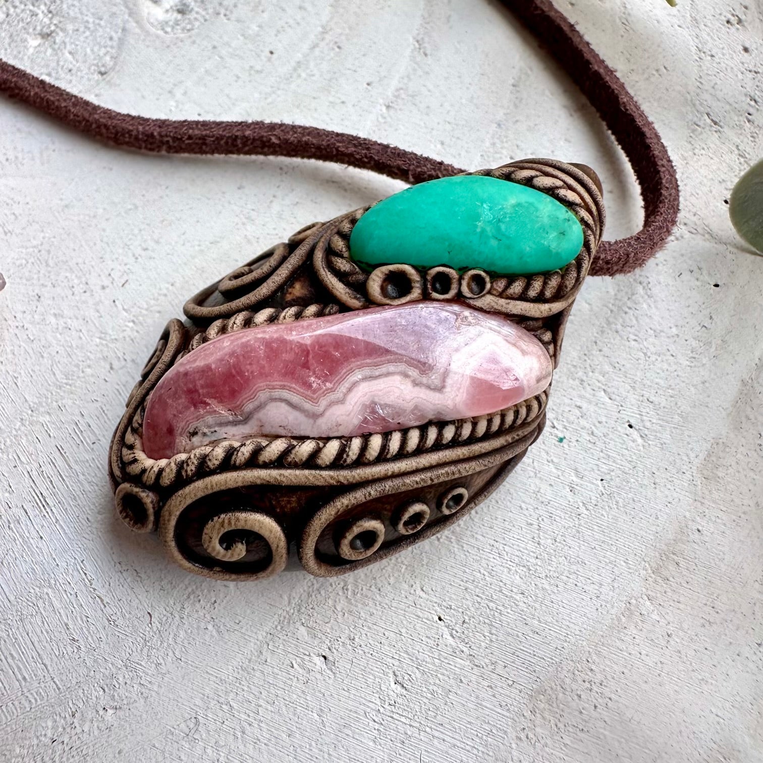 One of a kind rhodochrosite and chrysoprase jewelry