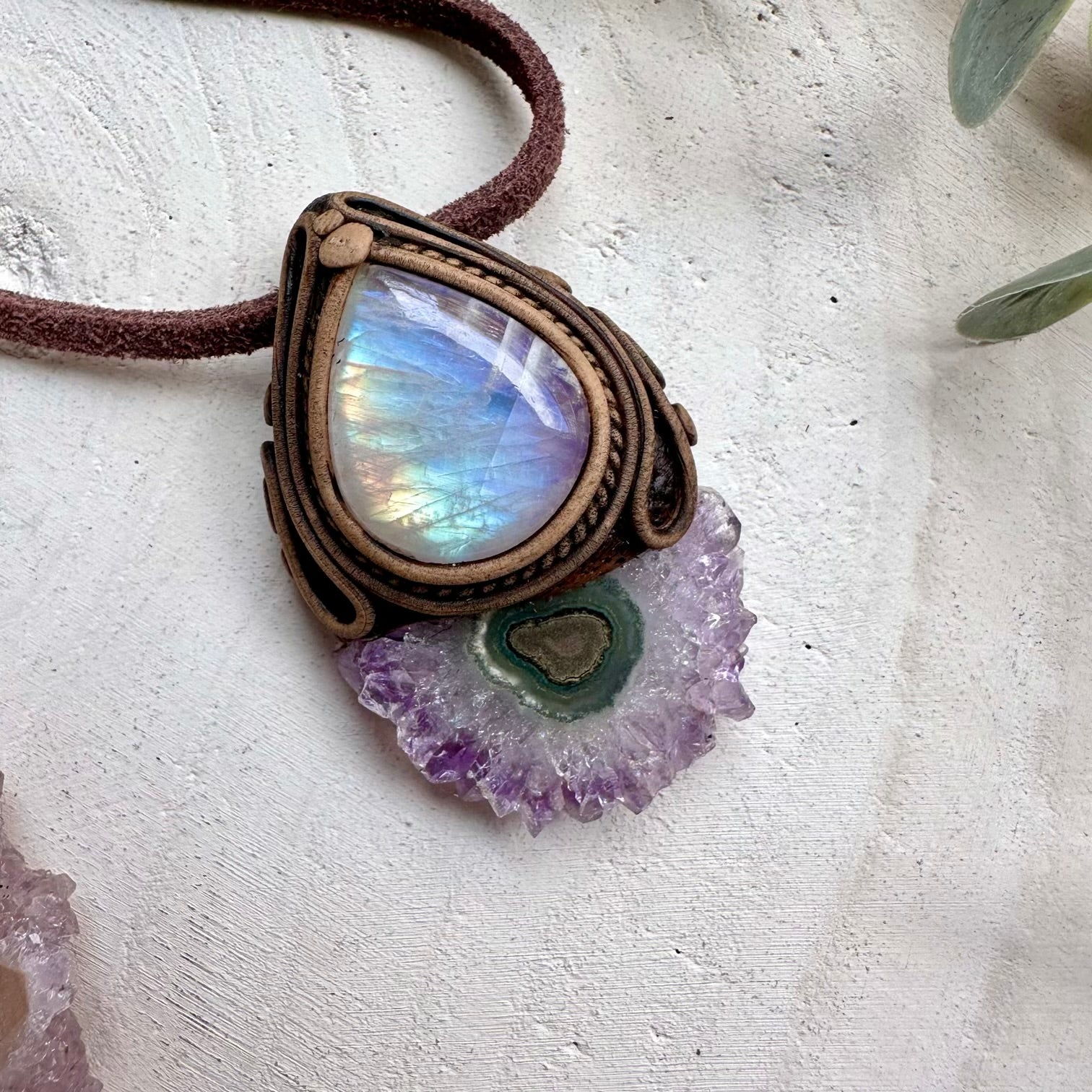 One of a kind amethyst and moonstone gemstone necklace
