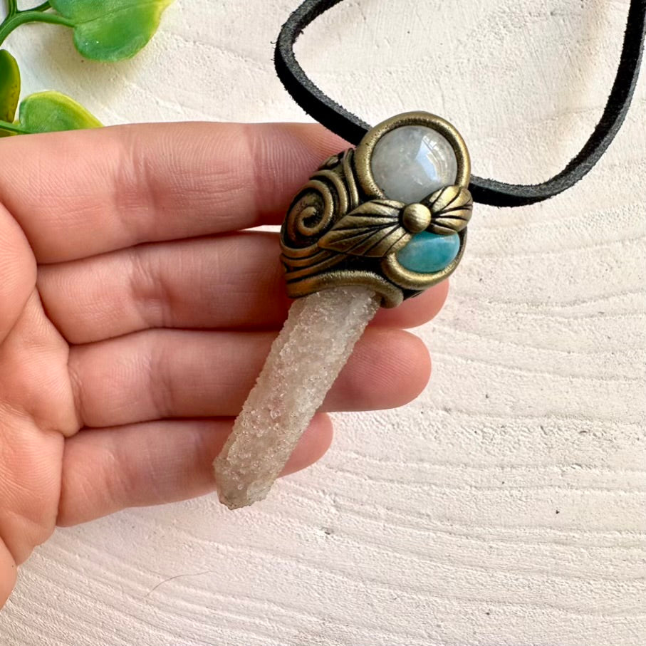 Fairy Quartz Amazonite and Clear Quartz Pendant Necklace