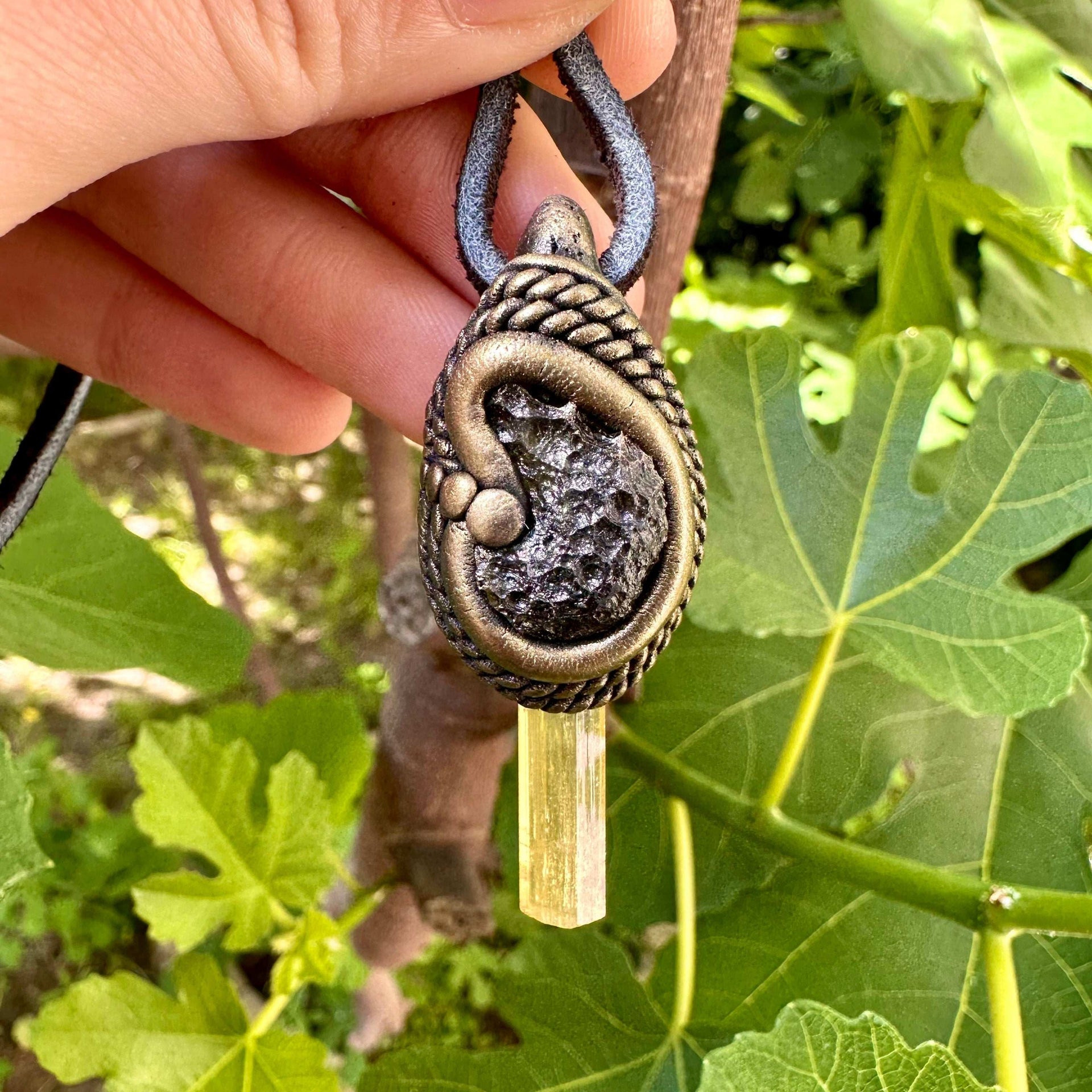 Heliodor and Moldavite Necklace - FairyGardenGlow