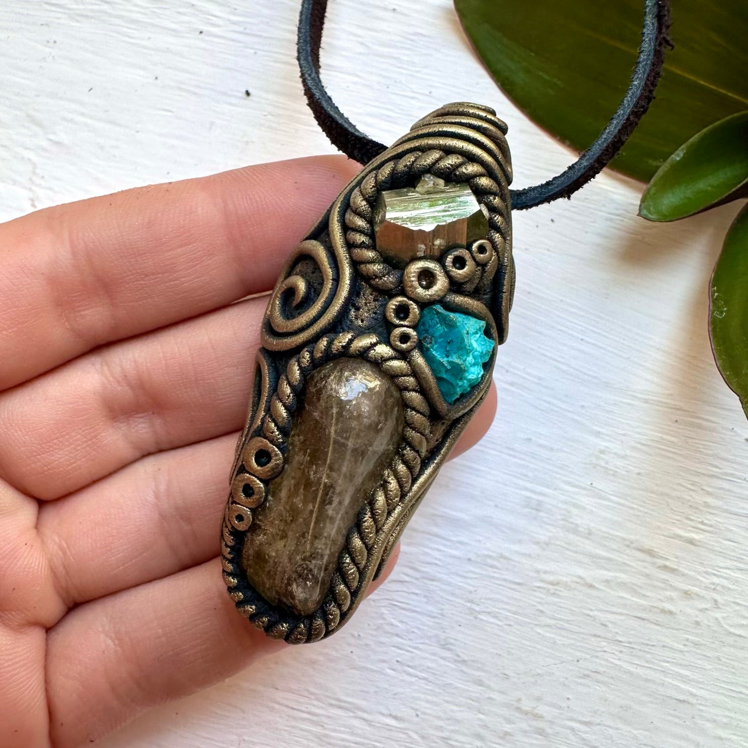 Citrine Chrysocolla and Pyrite Necklace, Gemstone Jewelry - FairyGardenGlow