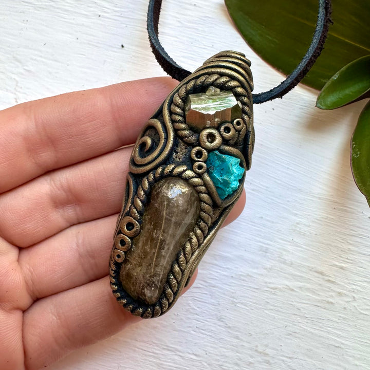 Citrine Chrysocolla and Pyrite Necklace, Gemstone Jewelry - FairyGardenGlow