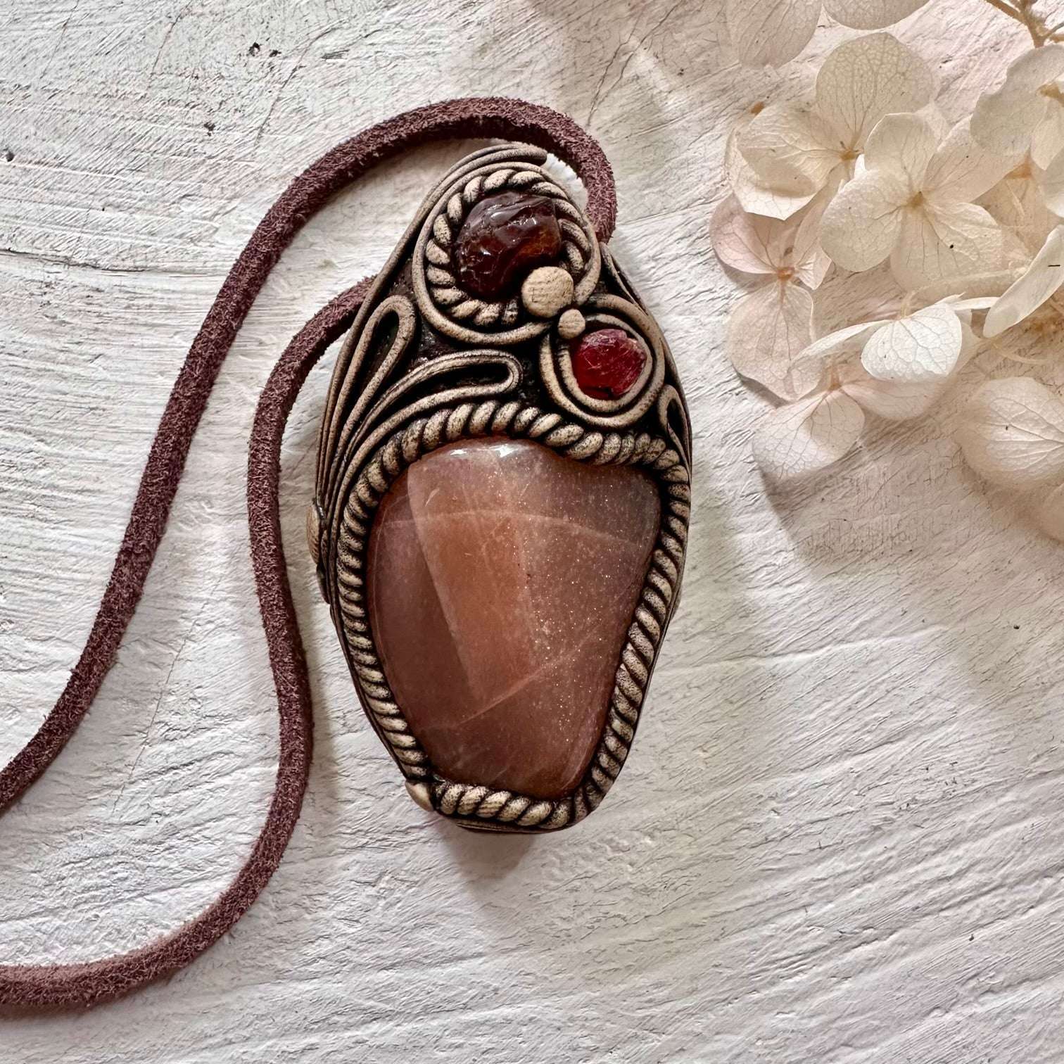 Sunstone Hessonite Garnet and Spinel Necklace - FairyGardenGlow