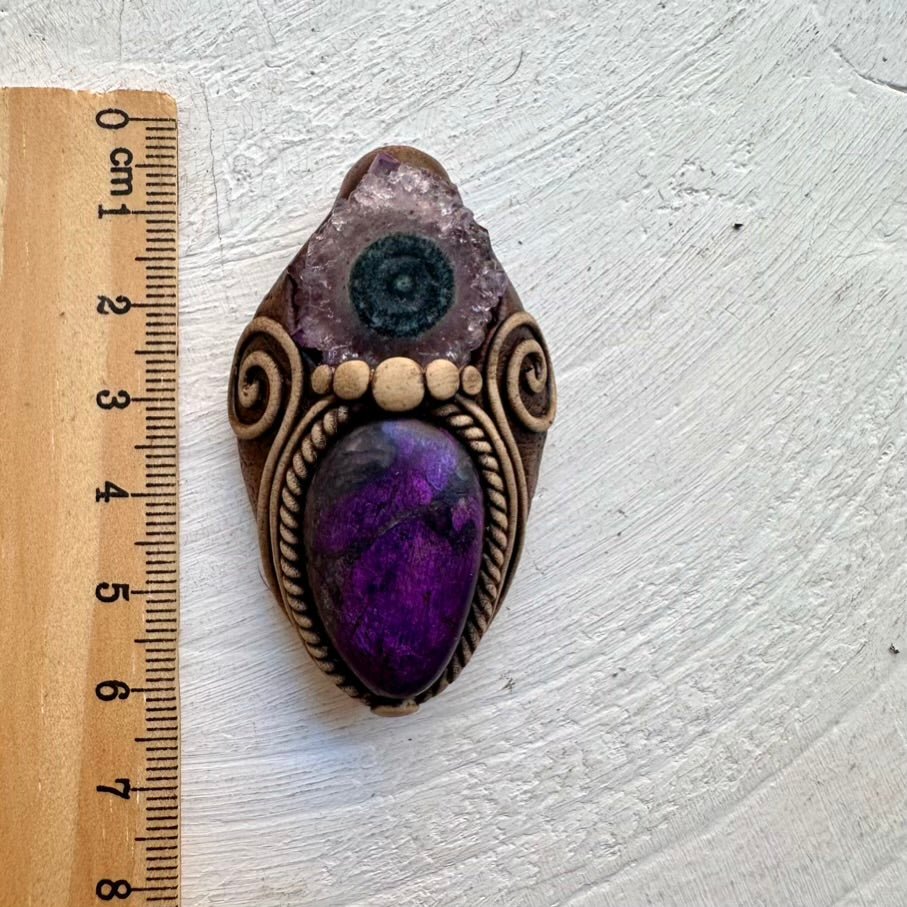 Purpurite and Amethyst Stalactite Pendant Necklace, Handmade Jewelry FairyGardenGlow