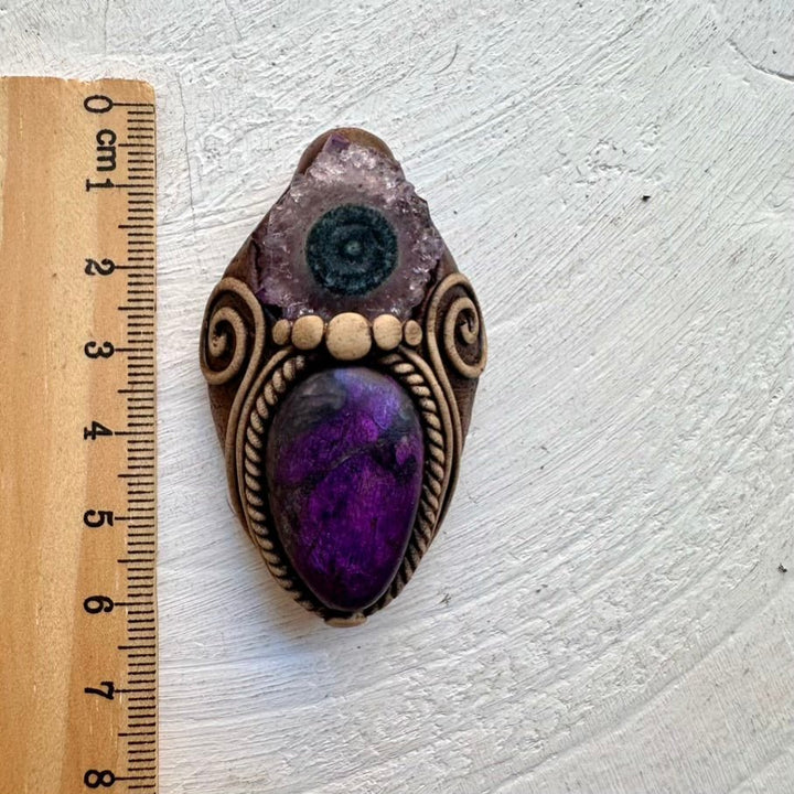 Purpurite and Amethyst Stalactite Pendant Necklace, Handmade Jewelry FairyGardenGlow