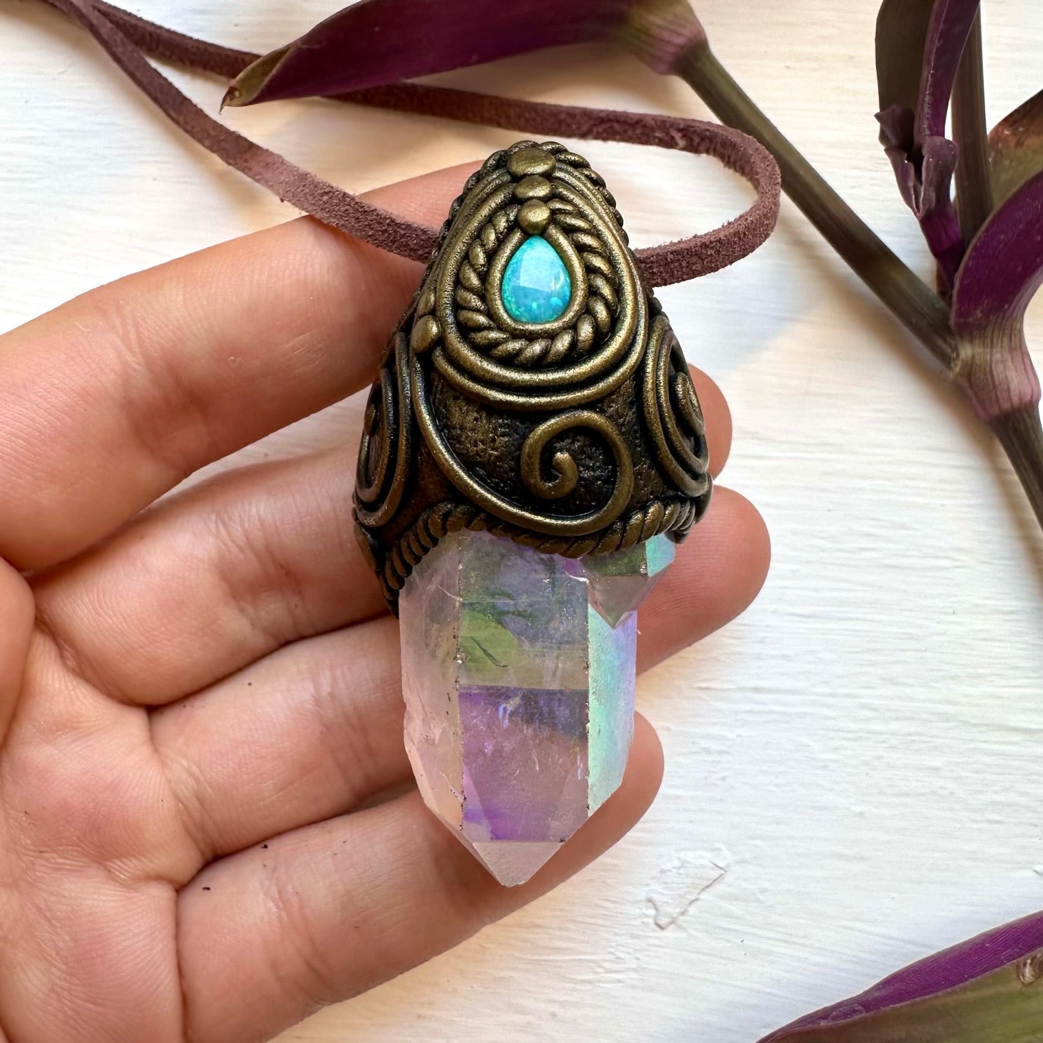 Angel Aura Quartz and Australian Opal Necklace - FairyGardenGlow