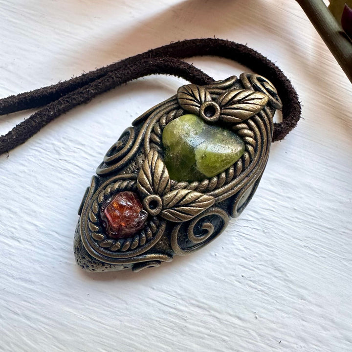 Vesuvianite and Hessonite Garnet Necklace - FairyGardenGlow