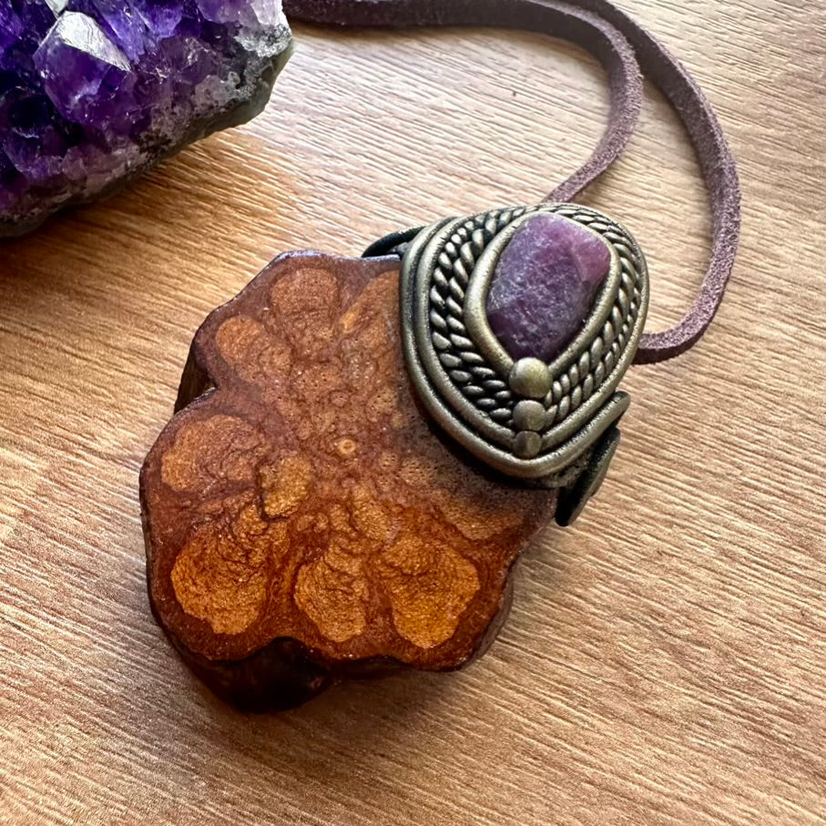 Ayahuasca Vine Necklace, Raw Ruby Pendant Necklace - FairyGardenGlow
