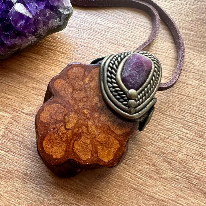 Ayahuasca Vine Necklace, Raw Ruby Pendant Necklace - FairyGardenGlow