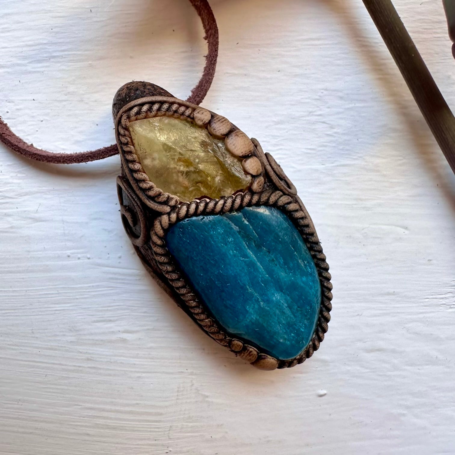 Blue Apatite and Brazilianite Necklace - FairyGardenGlow