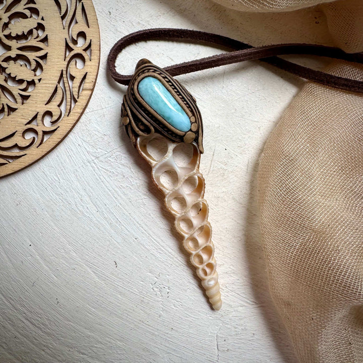 Seashell and Larimar Necklace - FairyGardenGlow