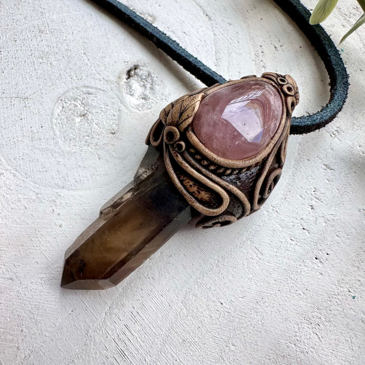 Handmade talisman necklace with smoky quartz