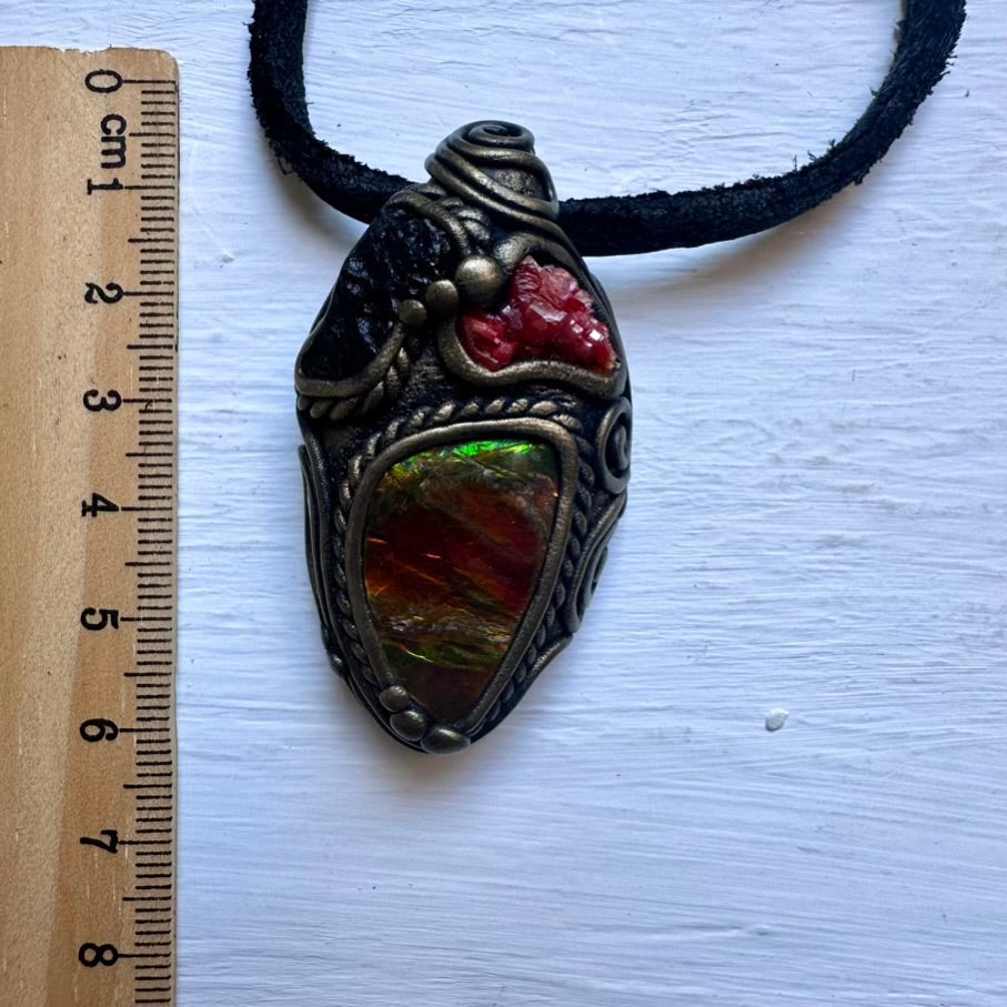 Ammolite Vanadinite Moldavite Necklace - FairyGardenGlow