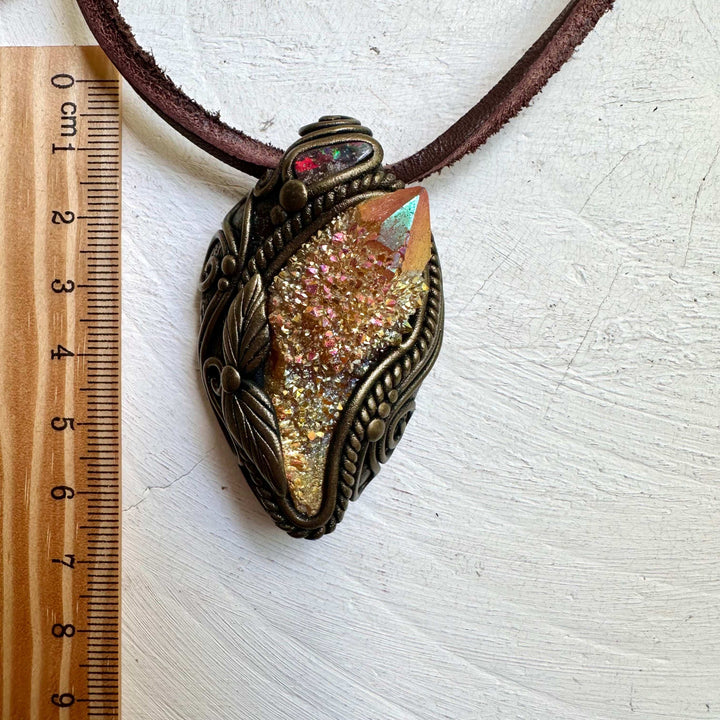 Sunset Aura Spirit Quartz and Boulder Opal Necklace - FairyGardenGlow