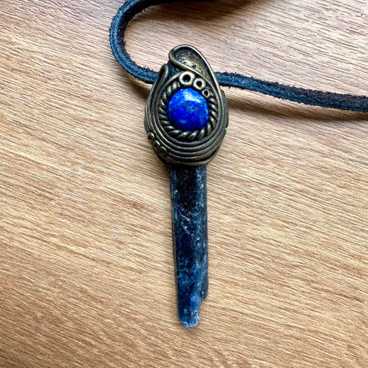 Blue Kyanite and Lapis Lazuli Necklace, Unisex Handmade Jewelry - FairyGardenGlow