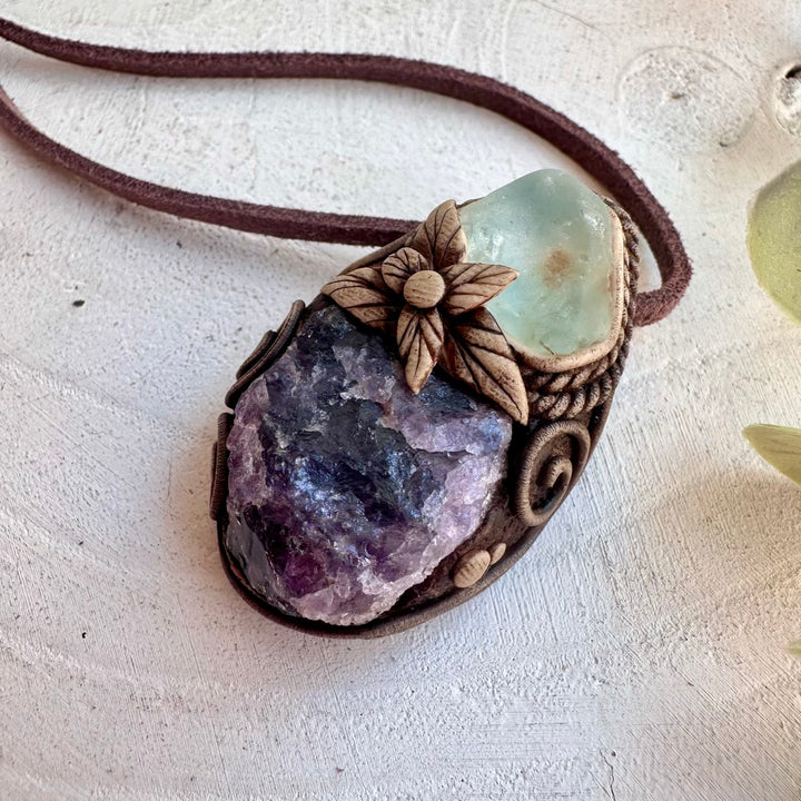 Scapolite and Raw Blue Topaz pendant necklace handmade with natural gemstones