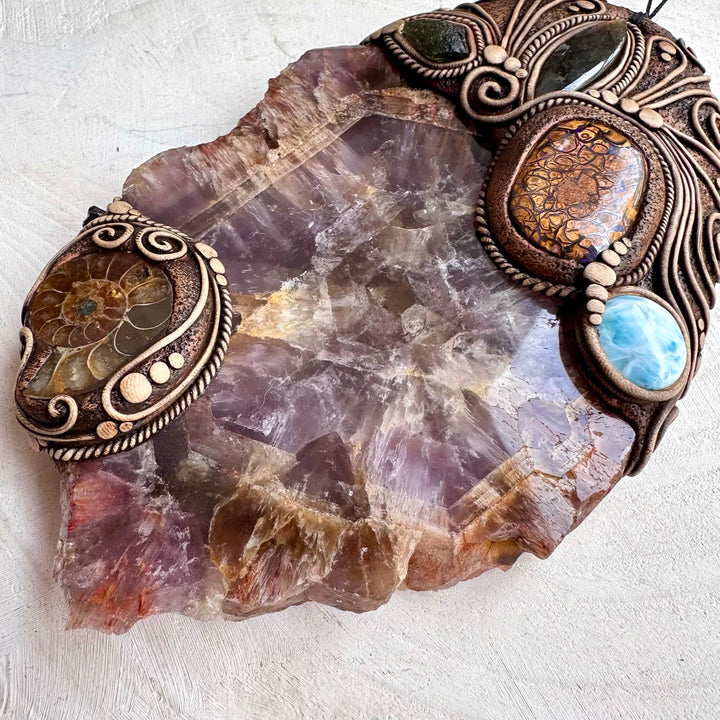Unique cosmic crystal decor with ancient and modern stones