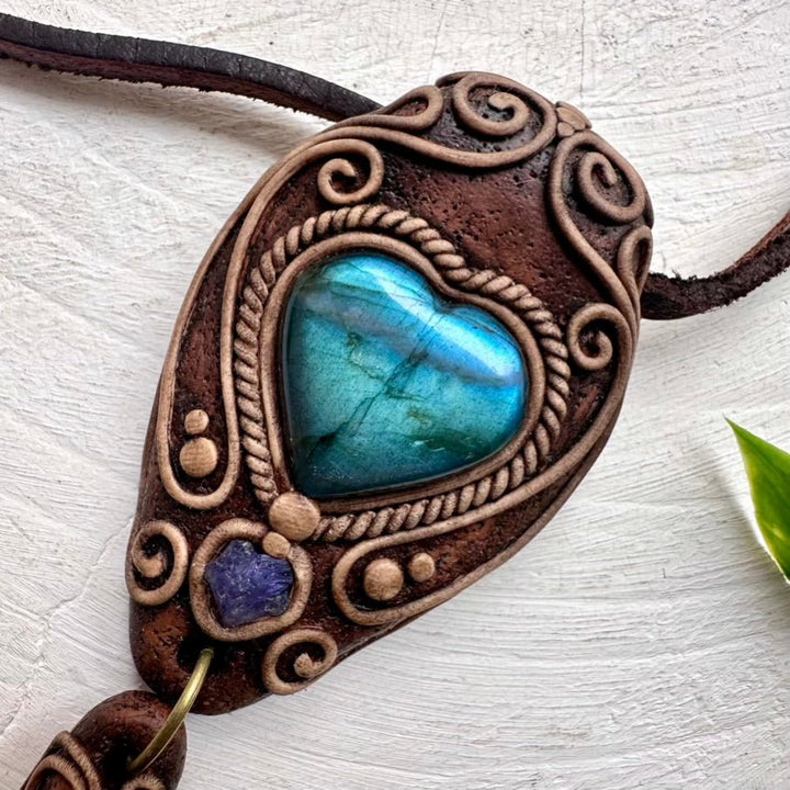 Labradorite Aqua Aura Quartz and Tanzanite Necklace, Handmade Boho Pendant FairyGardenGlow