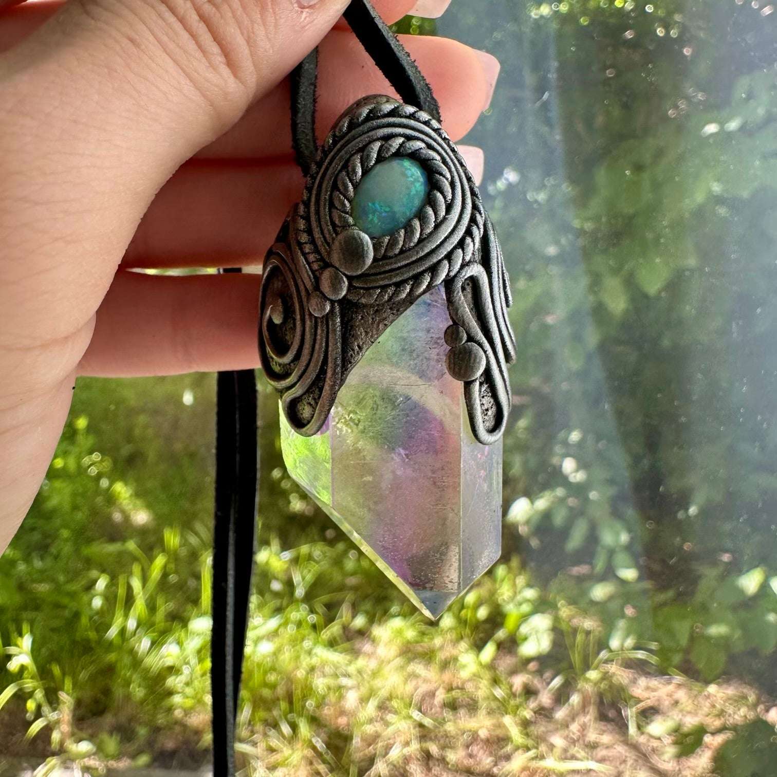 Angel Aura Quartz and Australian Opal Necklace - FairyGardenGlow