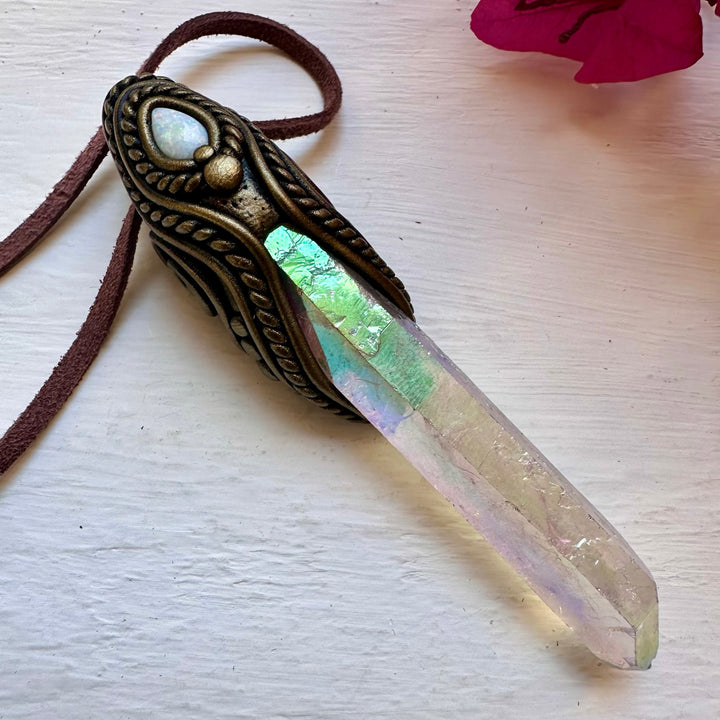 Angel Aura Quartz and Australian Opal Necklace / Wand - FairyGardenGlow