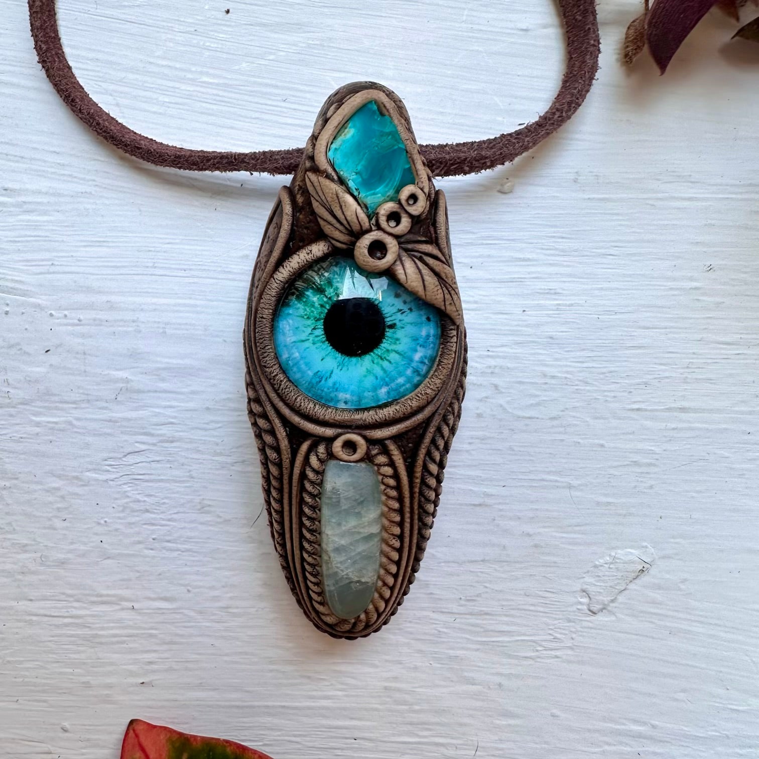 Aquamarine and Raw Chrysocolla Eye Necklace - FairyGardenGlow