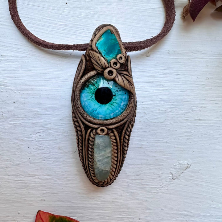 Aquamarine and Raw Chrysocolla Eye Necklace - FairyGardenGlow