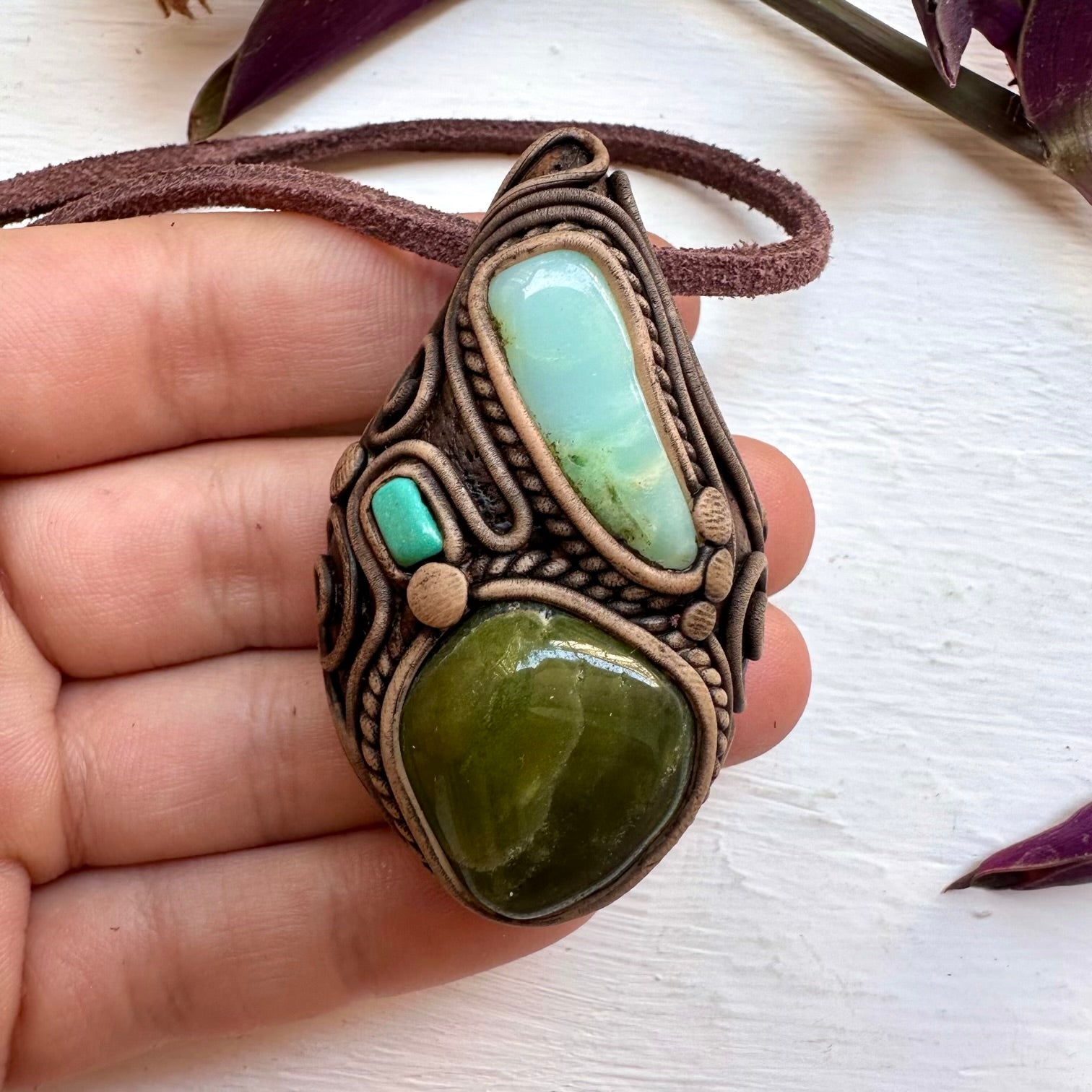 Vesuvianite Chrysoprase and Tibetan Turquoise Necklace - FairyGardenGlow