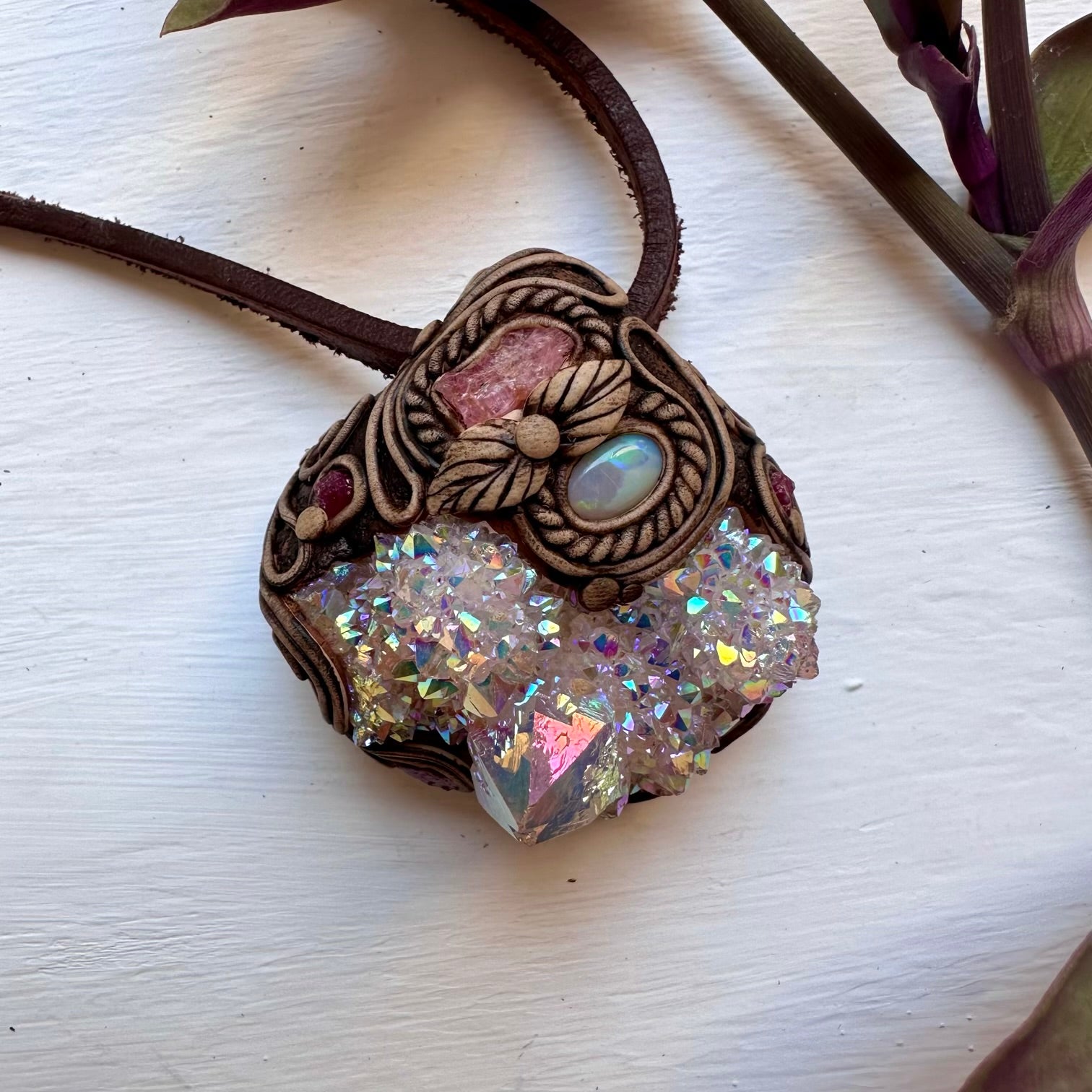 Angel Aura Spirit Quartz Spinel Australian Opal and Ruby Pendant Necklace - FairyGardenGlow