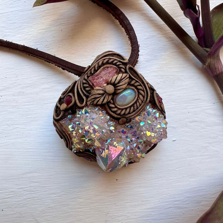 Angel Aura Spirit Quartz Spinel Australian Opal and Ruby Pendant Necklace - FairyGardenGlow