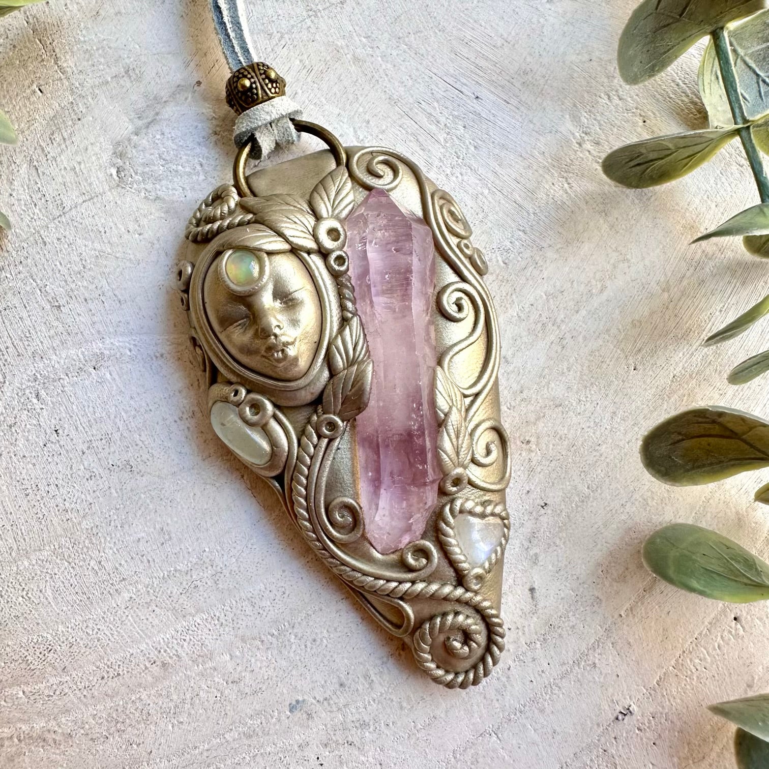 Handmade gemstone jewelry combining Vera Cruz Amethyst, Rainbow Moonstone, Clear Topaz and Ethiopian Opal.