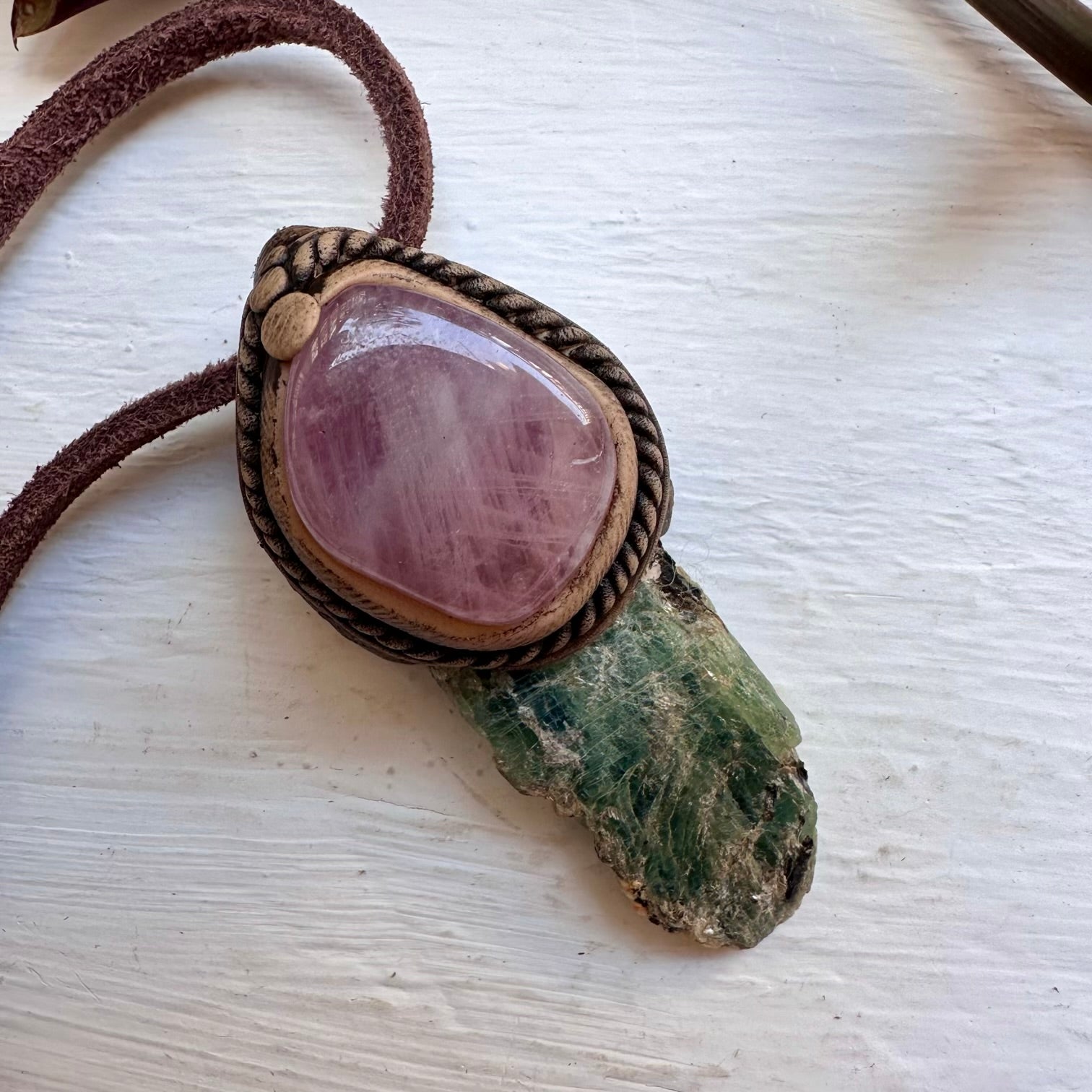 Green Kyanite and Lavender Quartz Necklace - FairyGardenGlow