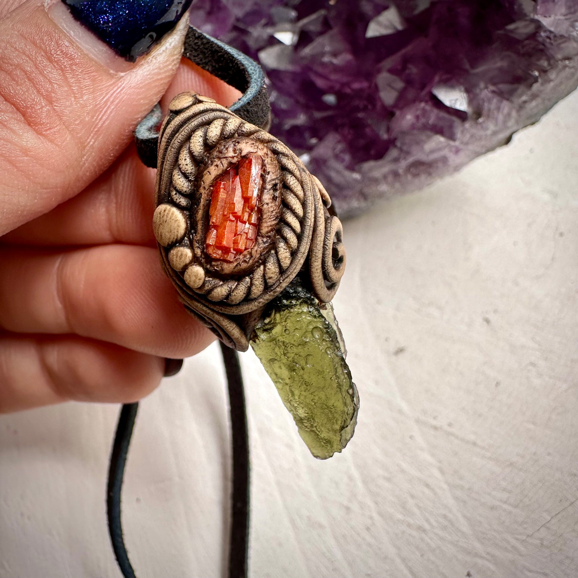 Moldavite and Vanadinite Pendant Necklace - FairyGardenGlow